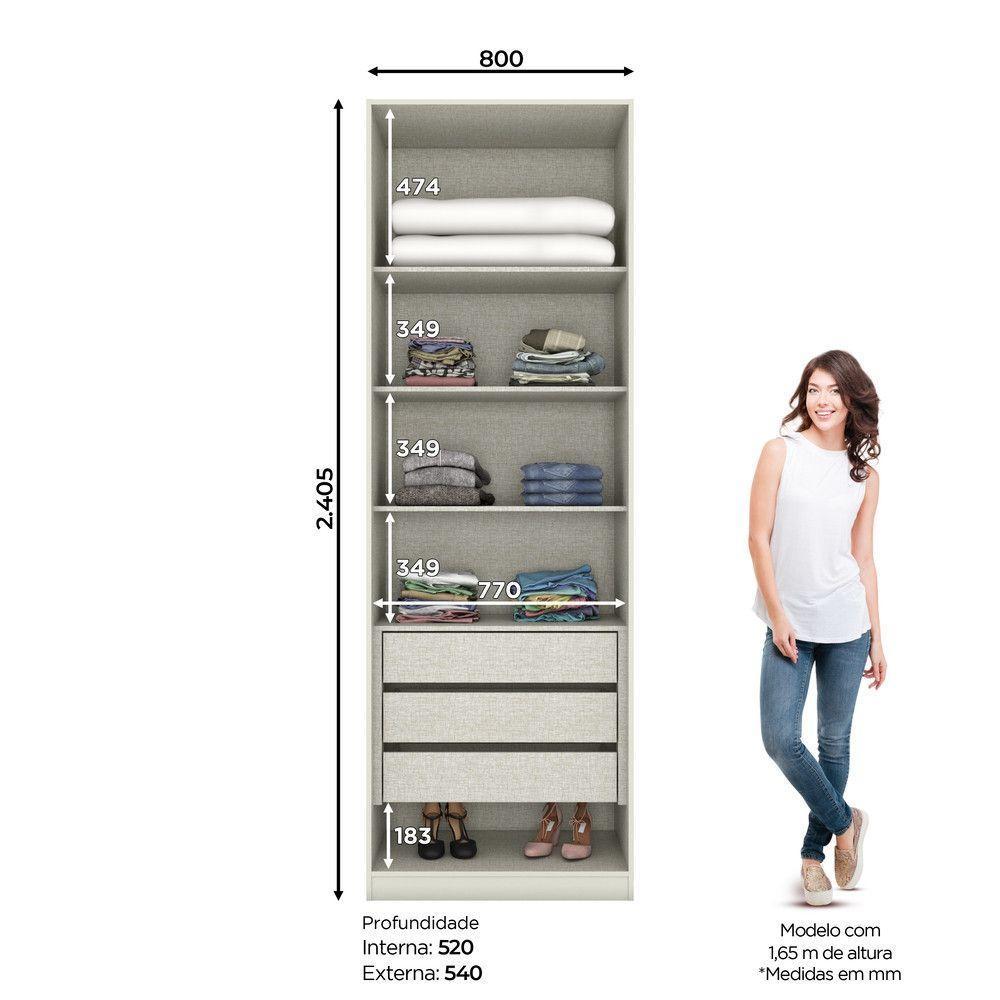 Guarda Roupa Modulado 2 Portas Espelho 3 Gavetas - 6