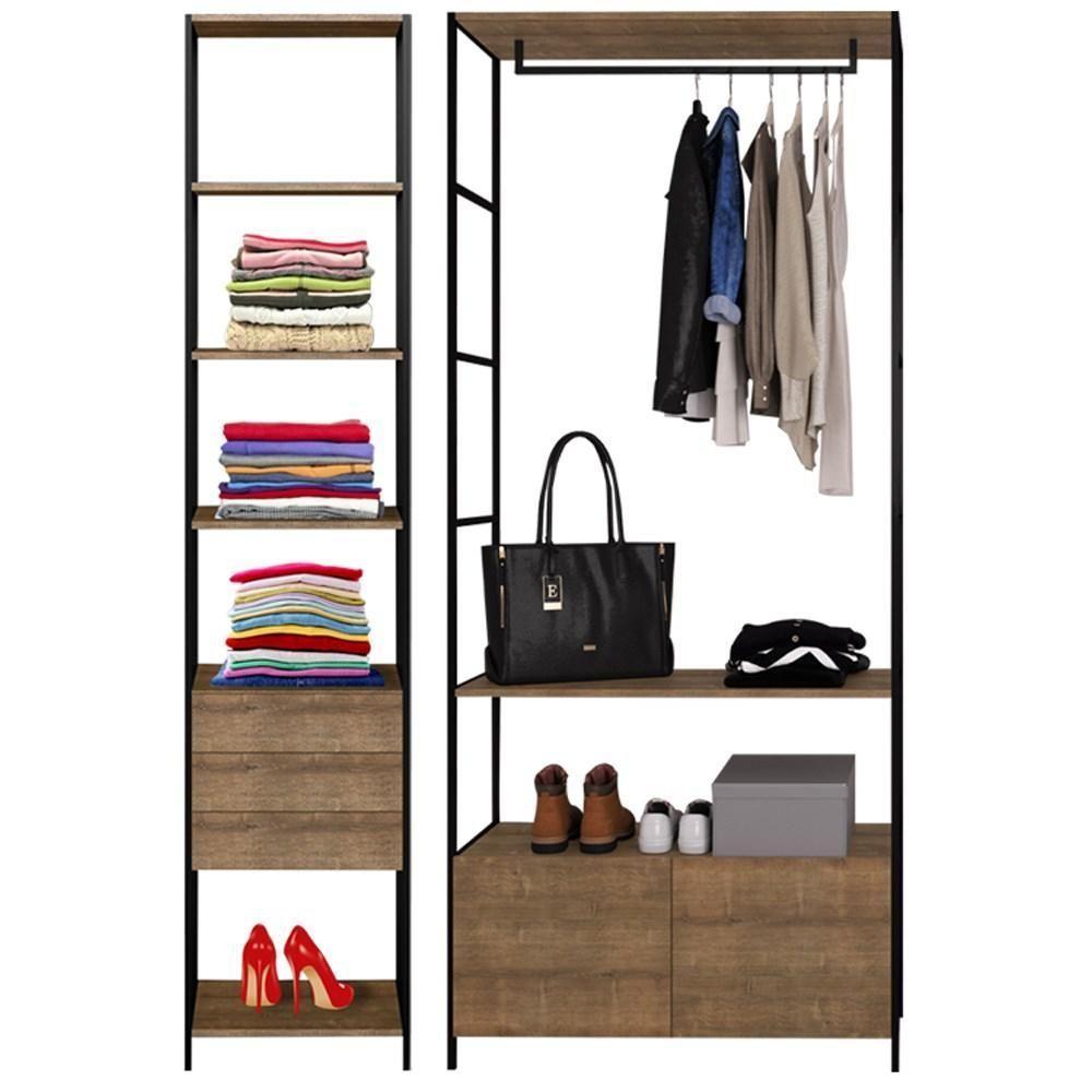 Quarto Modulado 2 Módulos Industrial Quadra Base Preto - 1