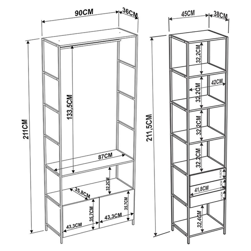 Quarto Modulado 2 Módulos Industrial Quadra Base Preto - 2