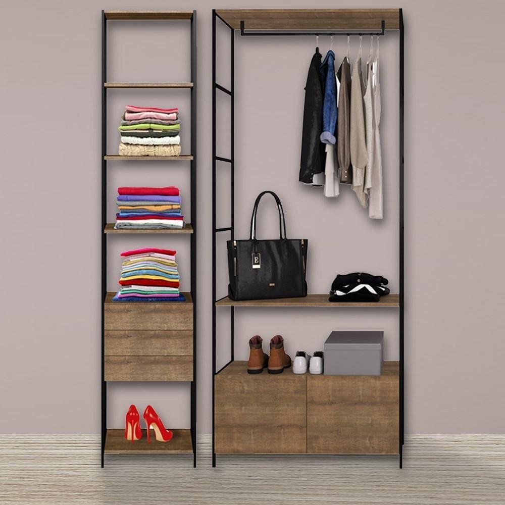 Quarto Modulado 2 Módulos Industrial Quadra Base Preto - 5