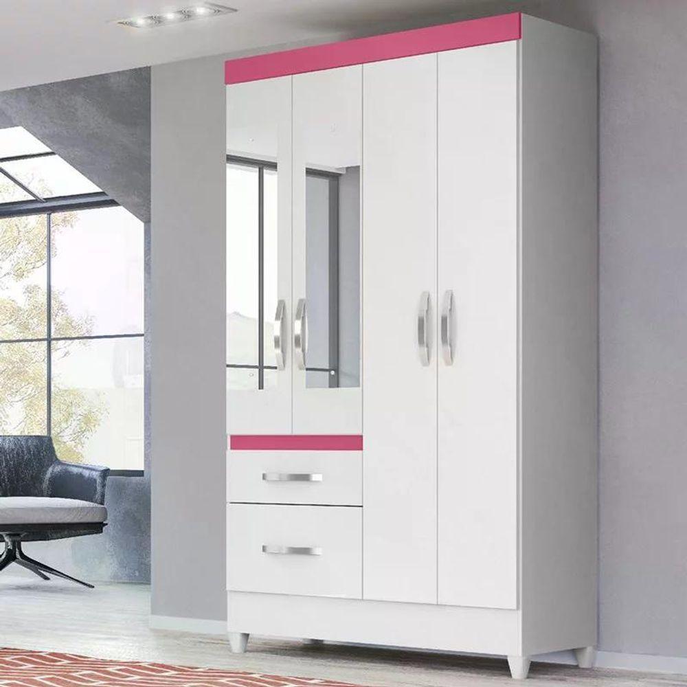 Kit Roupeiro C/Espelho C/Cômoda Branco/rosa/azul/lilas Flex - 4