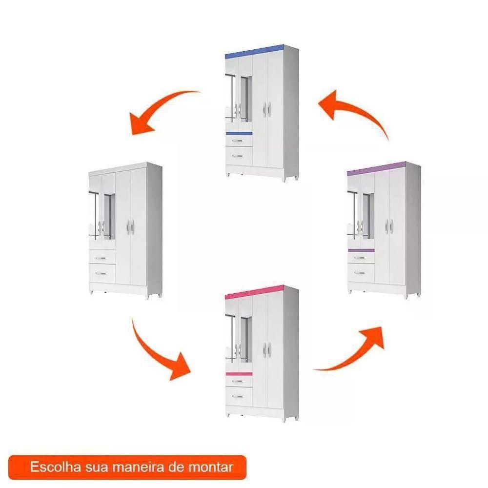 Kit Roupeiro C/Espelho C/Cômoda Branco/rosa/azul/lilas Flex - 7