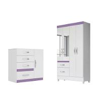Kit Roupeiro C/Espelho C/Cômoda Branco/rosa/azul/lilas Flex - 1