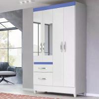 Kit Roupeiro C/Espelho C/Cômoda Branco/rosa/azul/lilas Flex - 2