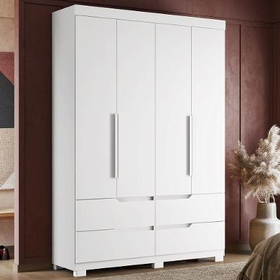 Guarda Roupa Doble Quarto Com 4 Portas E 4 Gavetas Branco Fosco Branco Fosco
