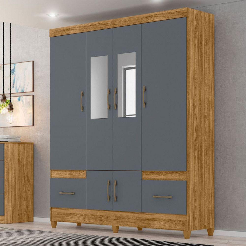 Guarda Roupa Casal Ms912 6 Portas Com Espelho Freijo Cinza Moval Freijo cinza - 4