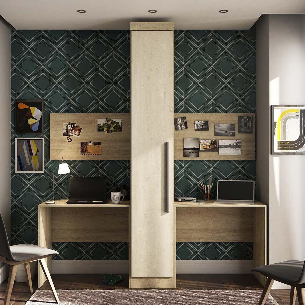 Guarda Roupa 1 Porta 4 Prateleiras Com 2 Escrivaninhas Avelã Rústico - 2