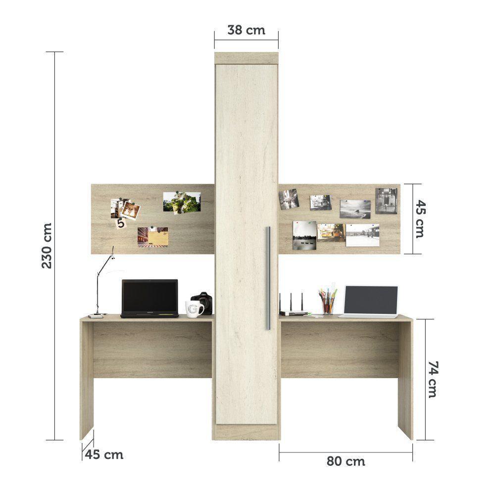 Guarda Roupa 1 Porta 4 Prateleiras Com 2 Escrivaninhas Avelã Rústico - 5