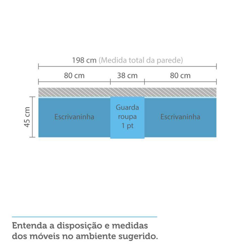 Guarda Roupa 1 Porta 4 Prateleiras Com 2 Escrivaninhas Avelã Rústico - 6