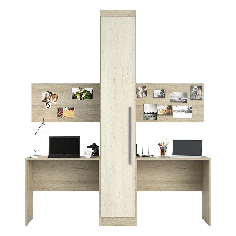 Guarda Roupa 1 Porta 4 Prateleiras Com 2 Escrivaninhas Avelã Rústico - 7