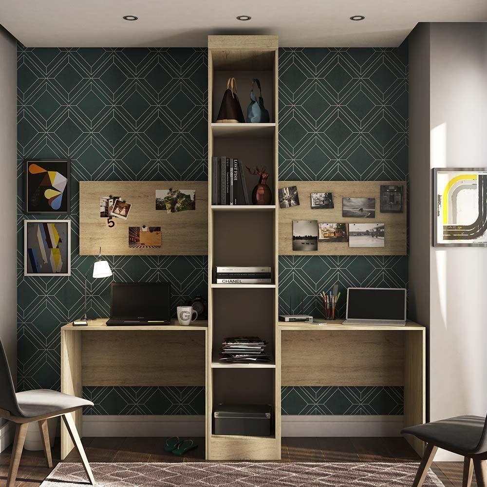 Guarda Roupa 1 Porta 4 Prateleiras Com 2 Escrivaninhas Avelã Rústico - 8