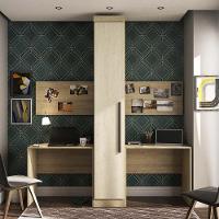 Guarda Roupa 1 Porta 4 Prateleiras Com 2 Escrivaninhas Avelã Rústico - 1