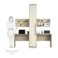 Guarda Roupa 1 Porta 4 Prateleiras Com 2 Escrivaninhas Avelã Rústico - 10