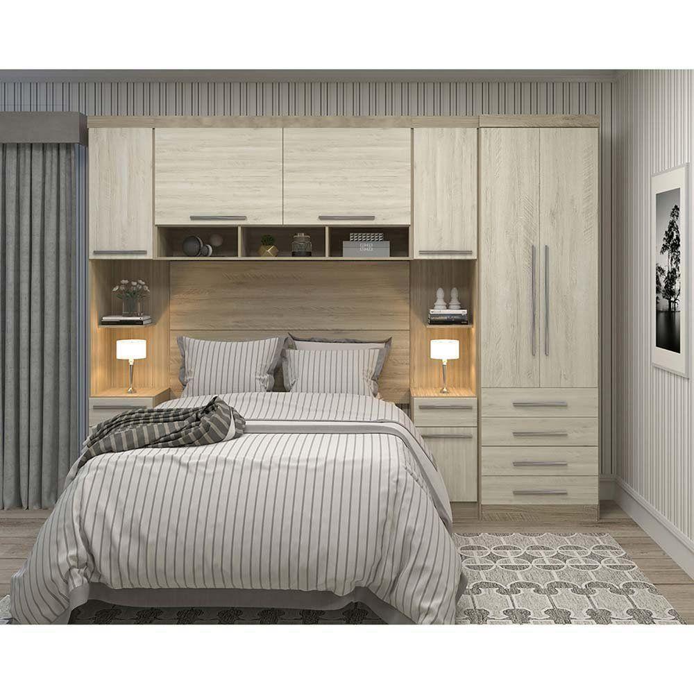 Guarda Roupa 8 Portas 6 Gavetas Com Cabeceira Avelã Rústico - 1