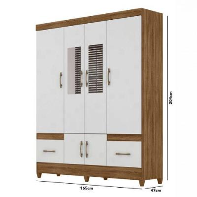 Guarda Roupa Casal MS912 6 Portas 2 Gavetas Naturale com Branco MDP com Espelho