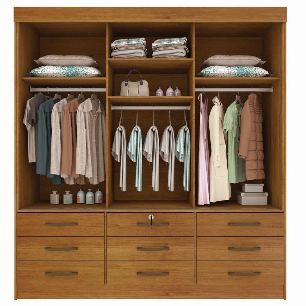 Guarda Roupa 3 Portas 9 Gavetas Com Espelho E Pés cinamomo - 3