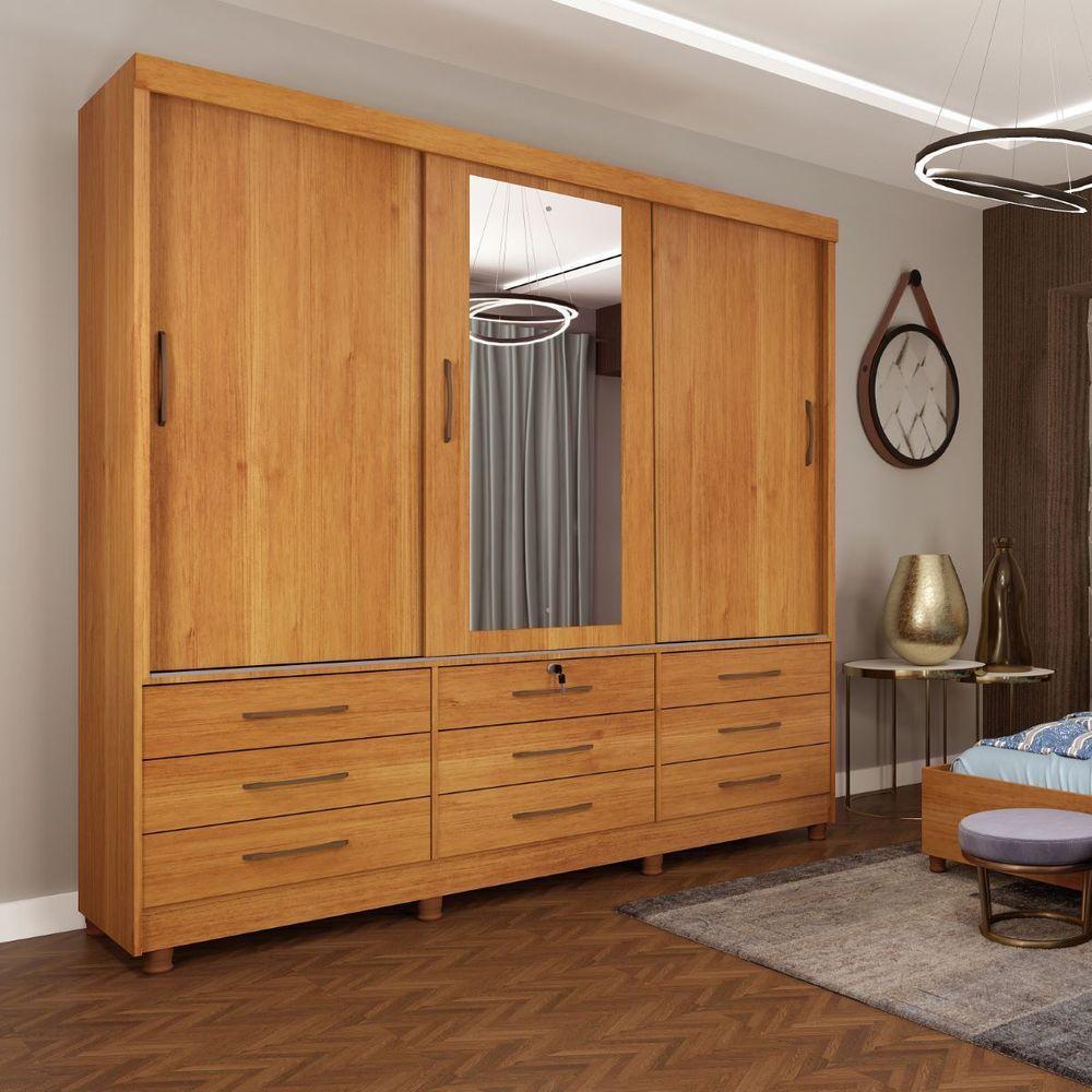 Guarda Roupa 3 Portas 9 Gavetas Com Espelho E Pés cinamomo - 4