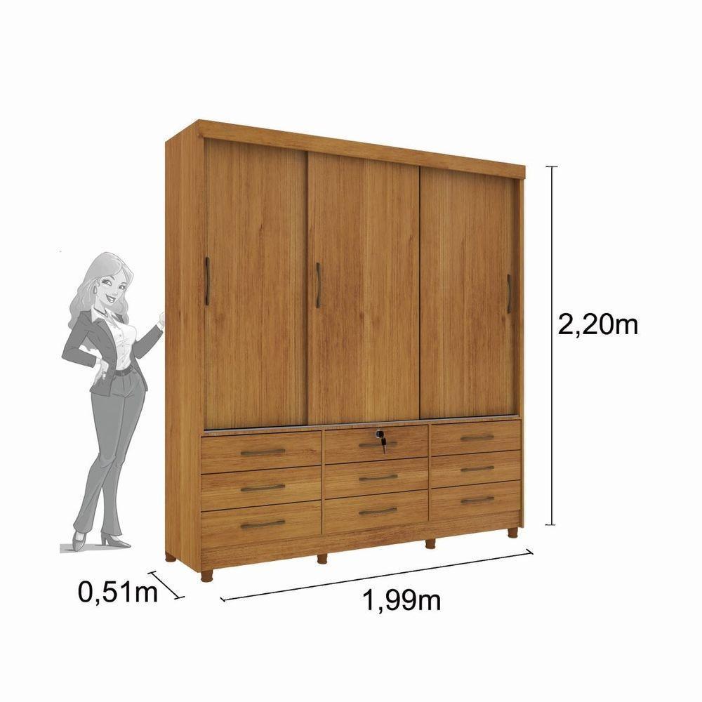 Guarda Roupa 3 Portas 9 Gavetas Com Espelho E Pés cinamomo - 5