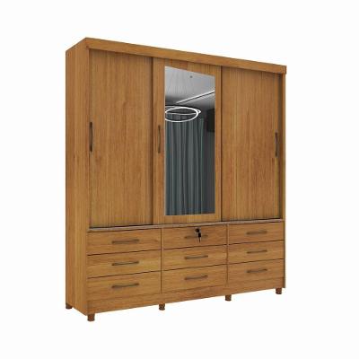 Guarda Roupa 3 Portas 9 Gavetas Com Espelho E Pés cinamomo