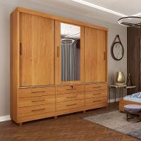 Guarda Roupa 3 Portas 9 Gavetas Com Espelho E Pés cinamomo