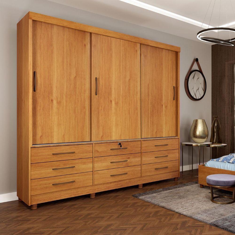 Guarda Roupa Chicago 3 Portas 9 Gavetas Com Pés cinamomo - 5