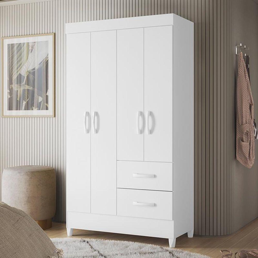 Guarda Roupa Mobi 4 Portas 2 Gavetas Branco Fosco rosa Branco Fosco rosa - 1