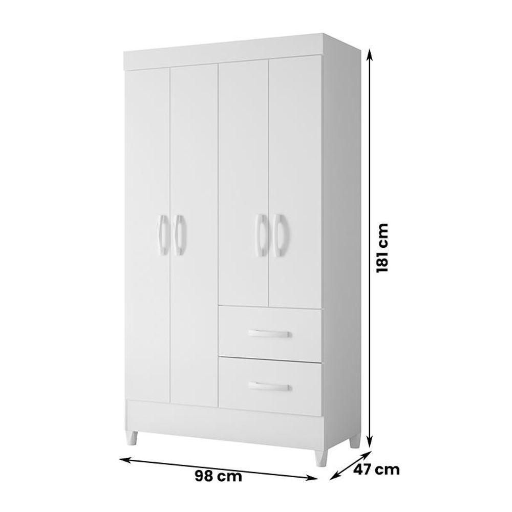 Guarda Roupa Mobi 4 Portas 2 Gavetas Branco Fosco rosa Branco Fosco rosa - 2