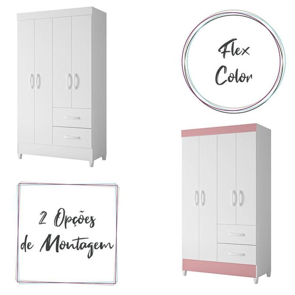Guarda Roupa Mobi 4 Portas 2 Gavetas Branco Fosco rosa Branco Fosco rosa - 4