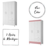 Guarda Roupa Mobi 4 Portas 2 Gavetas Branco Fosco rosa Branco Fosco rosa - 4