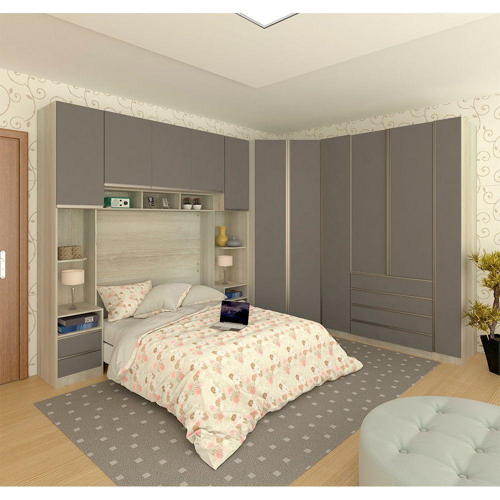 Guarda Roupa Canto 11 Portas E 11 Gavetas Crema Com Cinza - 1