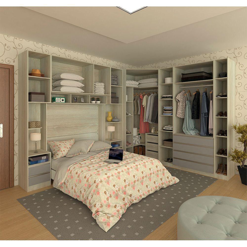 Guarda Roupa Canto 11 Portas E 11 Gavetas Crema Com Cinza - 7