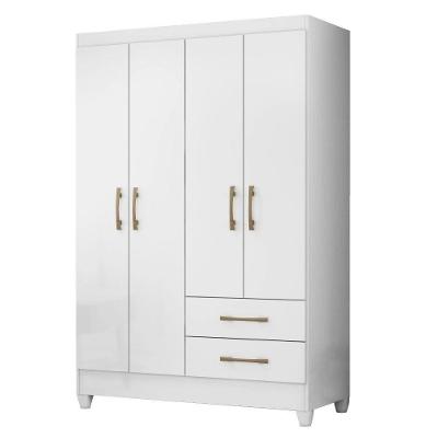 Guarda Roupa Solteiro Chile 4 Portas 2 Gavetas Branco Brilho MDP Moval Móveis