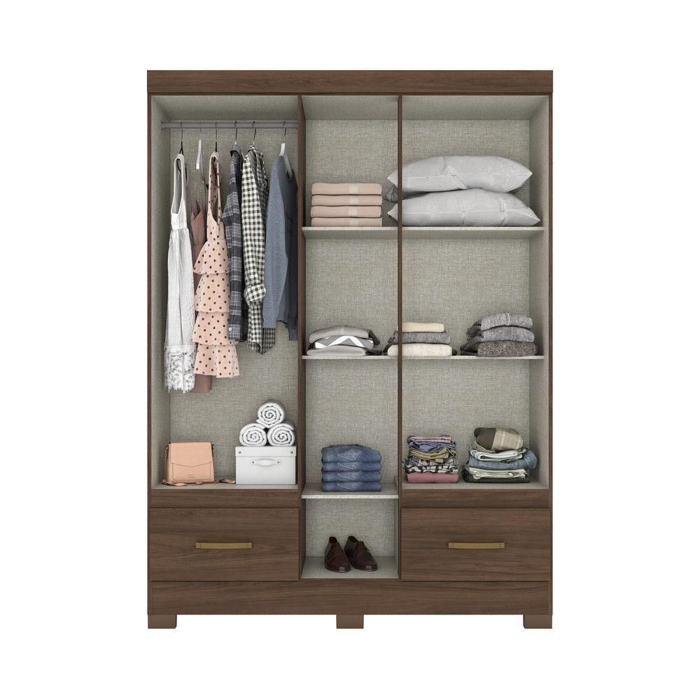Guarda Roupa Casal 05 Portas 02 Gavetas Chale Briz Castanho - 3