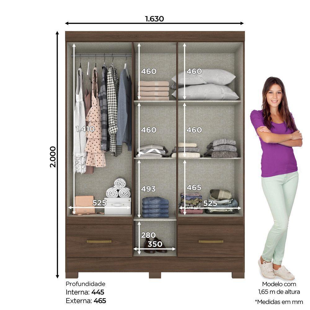 Guarda Roupa Casal 05 Portas 02 Gavetas Chale Briz Castanho - 4
