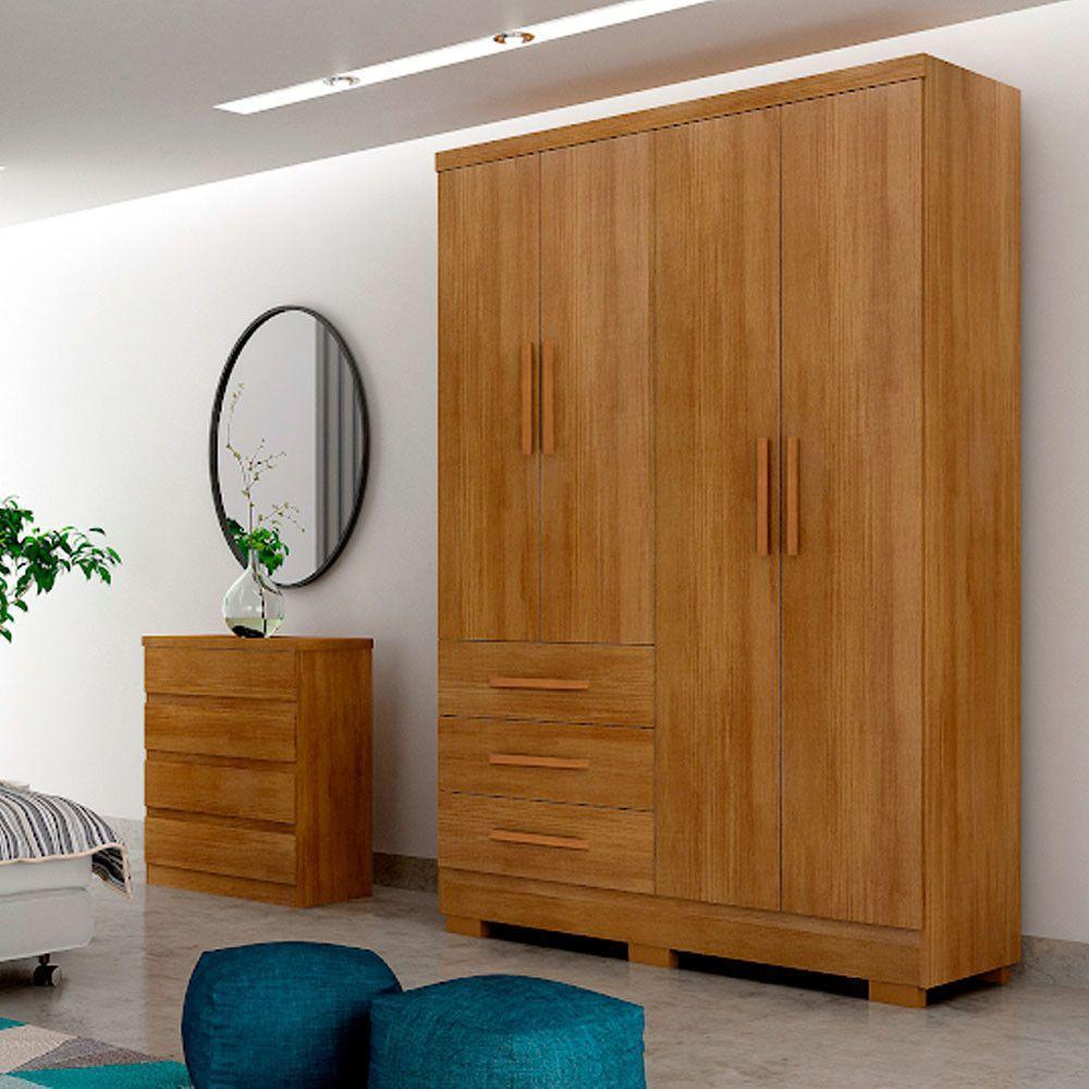 Guarda Roupa Agata 4 Portas 3 Gavetas Com 6 Pés Cumaru - 2