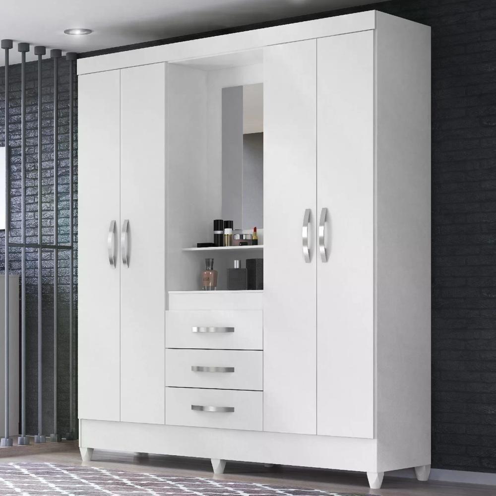 Guarda Roupa Casal 4 Portas C/Espelho 3 Gavetas Capri Branco - 1