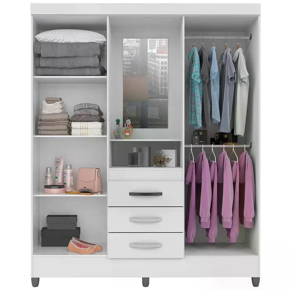Guarda Roupa Casal 4 Portas C/Espelho 3 Gavetas Capri Branco - 4
