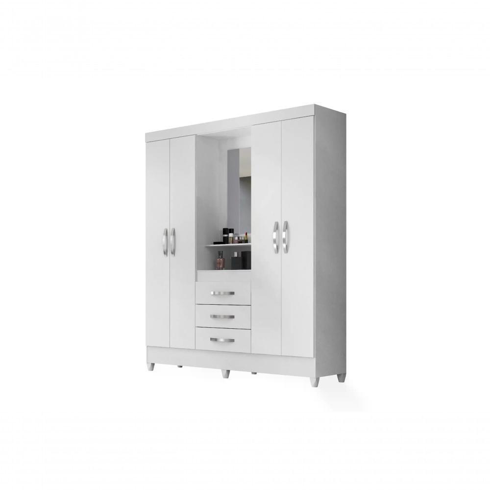 Guarda Roupa Casal 4 Portas C/Espelho 3 Gavetas Capri Branco - 6