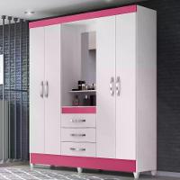 Guarda Roupa Casal 4 Portas C/Espelho 3 Gavetas Capri Branco - 7