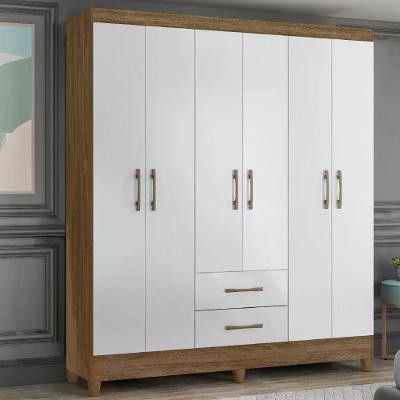 Guarda Roupa Casal Panamá 6 Portas 2 Gavetas Naturale - Branco MDP Moval
