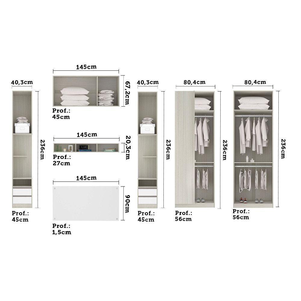 Guarda Roupa Canto 8 Portas E 4 Gavetas Com Espelho Crema - 6