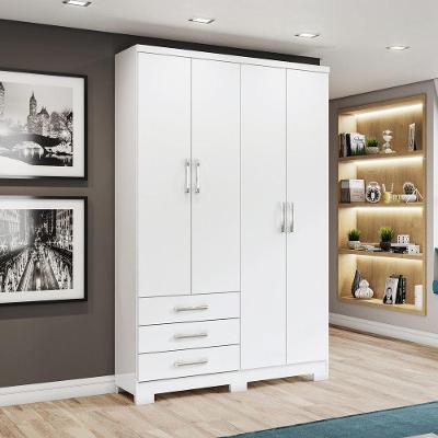 Guarda Roupa Solteiro City 4 Portas Bater 3 Gavetas Branco MDP Henn