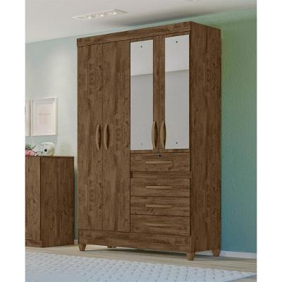 Guarda Roupa Solteiro Sobral 4 Portas Bater 4 Gavetas Castanho Wood MDP