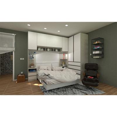 Guarda Roupa Canto Casal 2 Portas 4 Gavetas Crema-branco Mat com Escrivaninha Kit