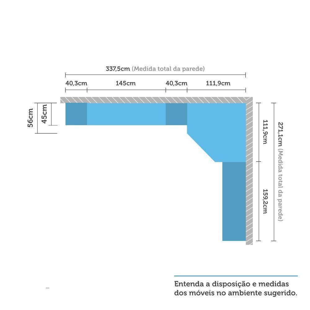 Guarda Roupa Canto 9 Portas E 10 Gavetas Crema Com Kashmir - 5