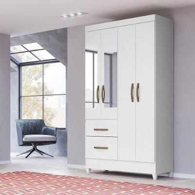 Guarda Roupa Solteiro Madri 4 Portas de Bater 2 Gavetas Branco MDP