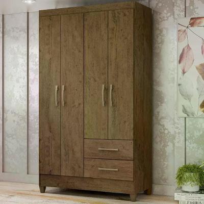 Guarda Roupa Solteiro Chile 4 Portas 2 Gavetas Castanho Wood Naturale - Branco MDP