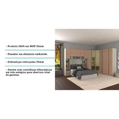 Guarda Roupa Canto Casal Prime Luciane 3 Gavetas Legno Crema-cumaru MDP com Vidro