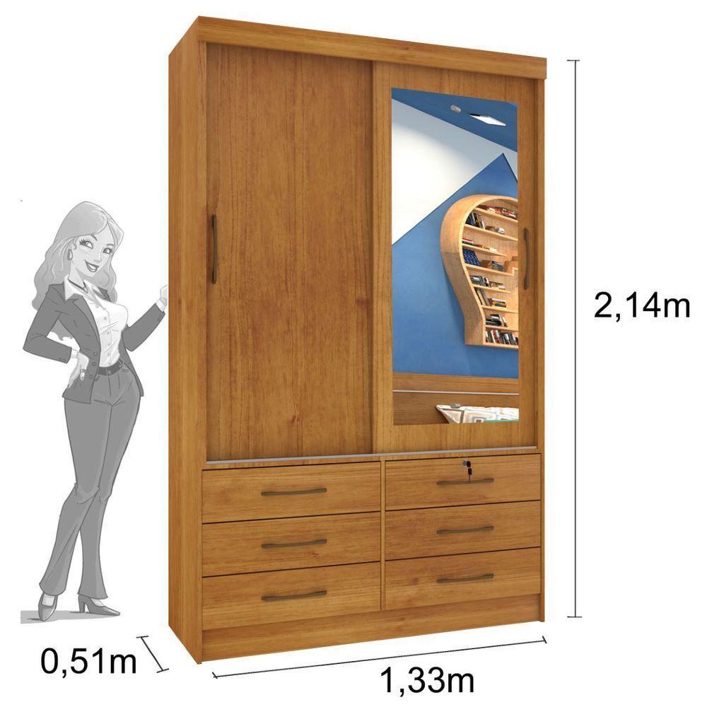 Guarda Roupa 2 Portas 6 Gavetas Com Espelho cinamomo - 2