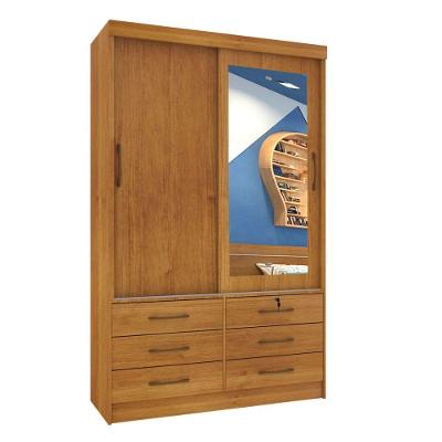 Guarda Roupa 2 Portas 6 Gavetas Com Espelho cinamomo